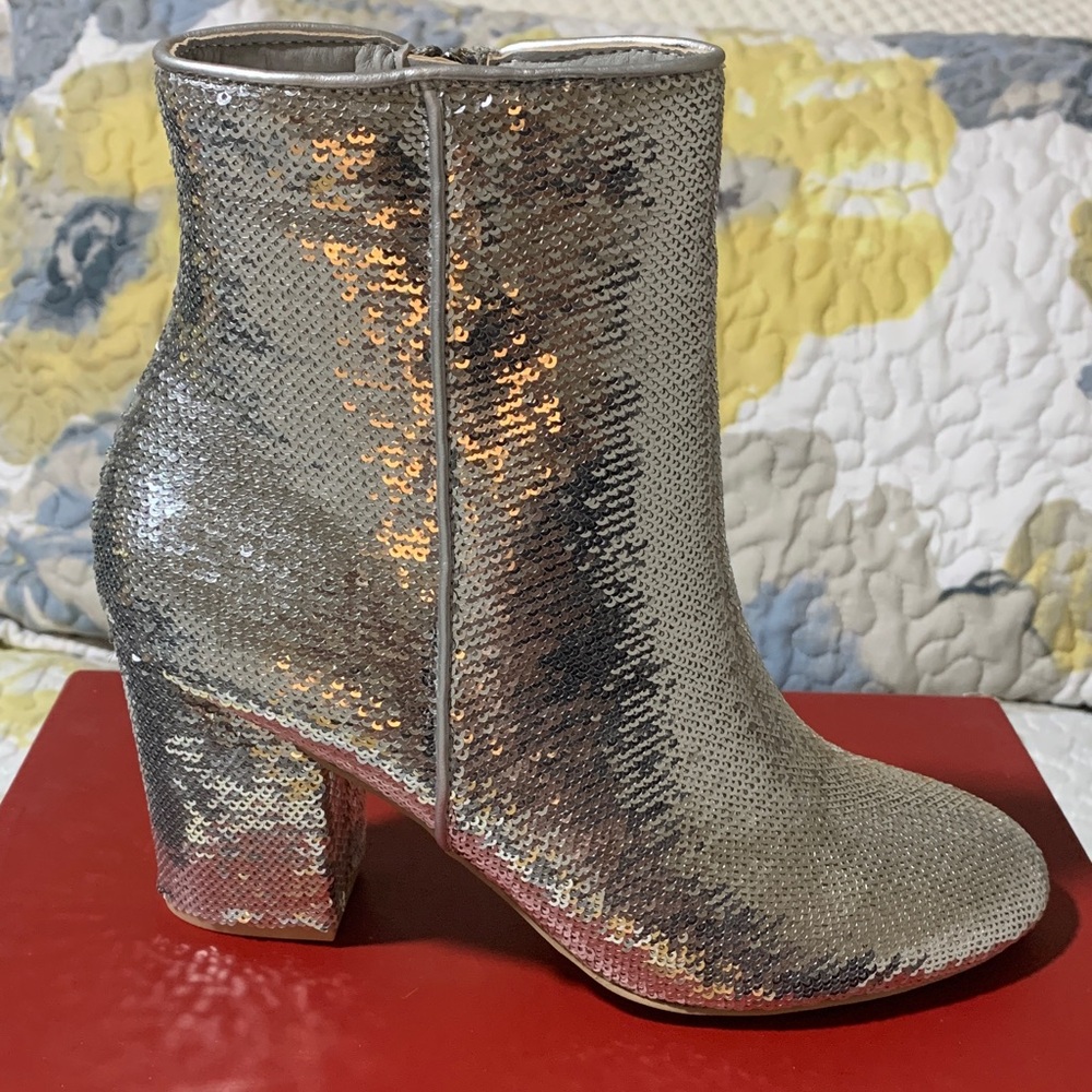 Glamorous Silver Sequin Ankle Booties